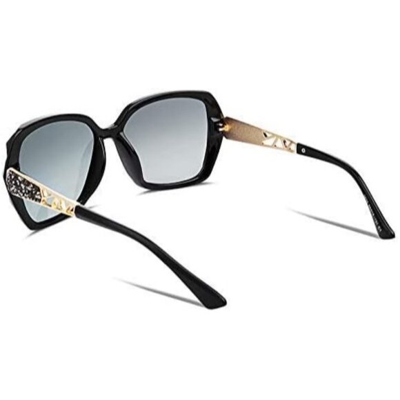 Women's Black Crystal Square Sunglasses Sparkling Composite Shiny Frame Design - Picture 8 of 8